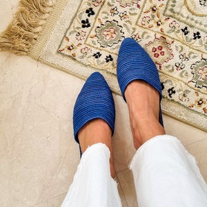 Chaussures en raphia, chaussons faits main, mules en raphia, chaussures marocaines, chaussures plates en raphia haut de gamme, babouch marocain