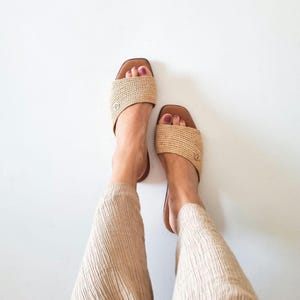 Sandales en raphia, chaussures faites main, mules d&#39;été, chaussures marocaines, ballerines en raphia haut de gamme, babouch marocaine