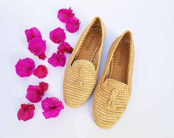 Raffia shoes handmade loafer summer shoes Moroccan shoes High end raphia flats