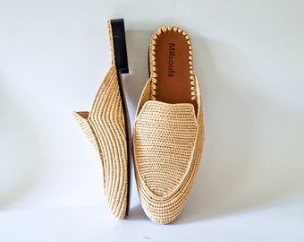Men shoes raffia slides handmade moroccan shoes for men raffia mules