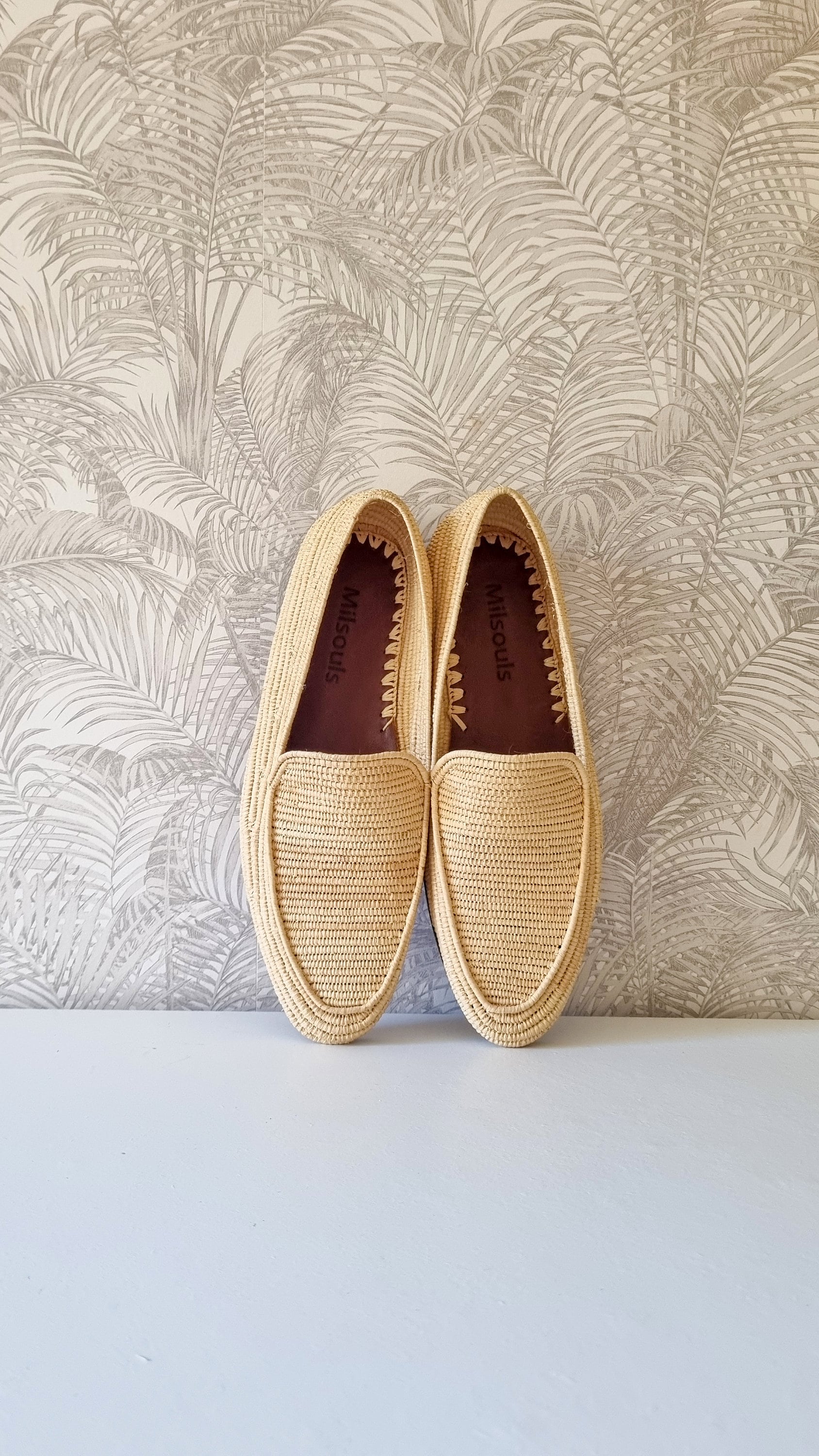 Mocassins Tressés En Raphia Marocains Unisexe – Slip-on Naturels Fait Main, Couleur Beige, Semelle Intérieur Cuir – Style Bohème