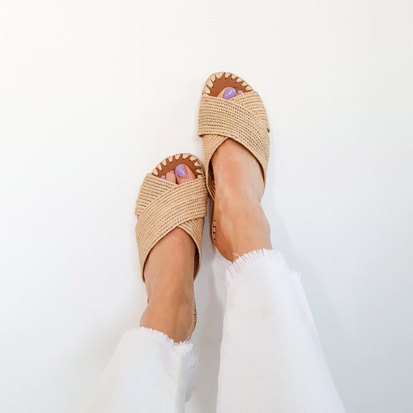 raffia sandals, handmade shoes, Moroccan shoes, Moroccan babouch, raffia shoes
