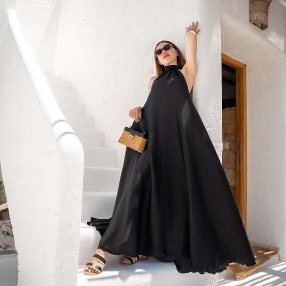 artisanal black maxi dress Black Maxi Dress With Cut Out And Long Sleeves main image 1