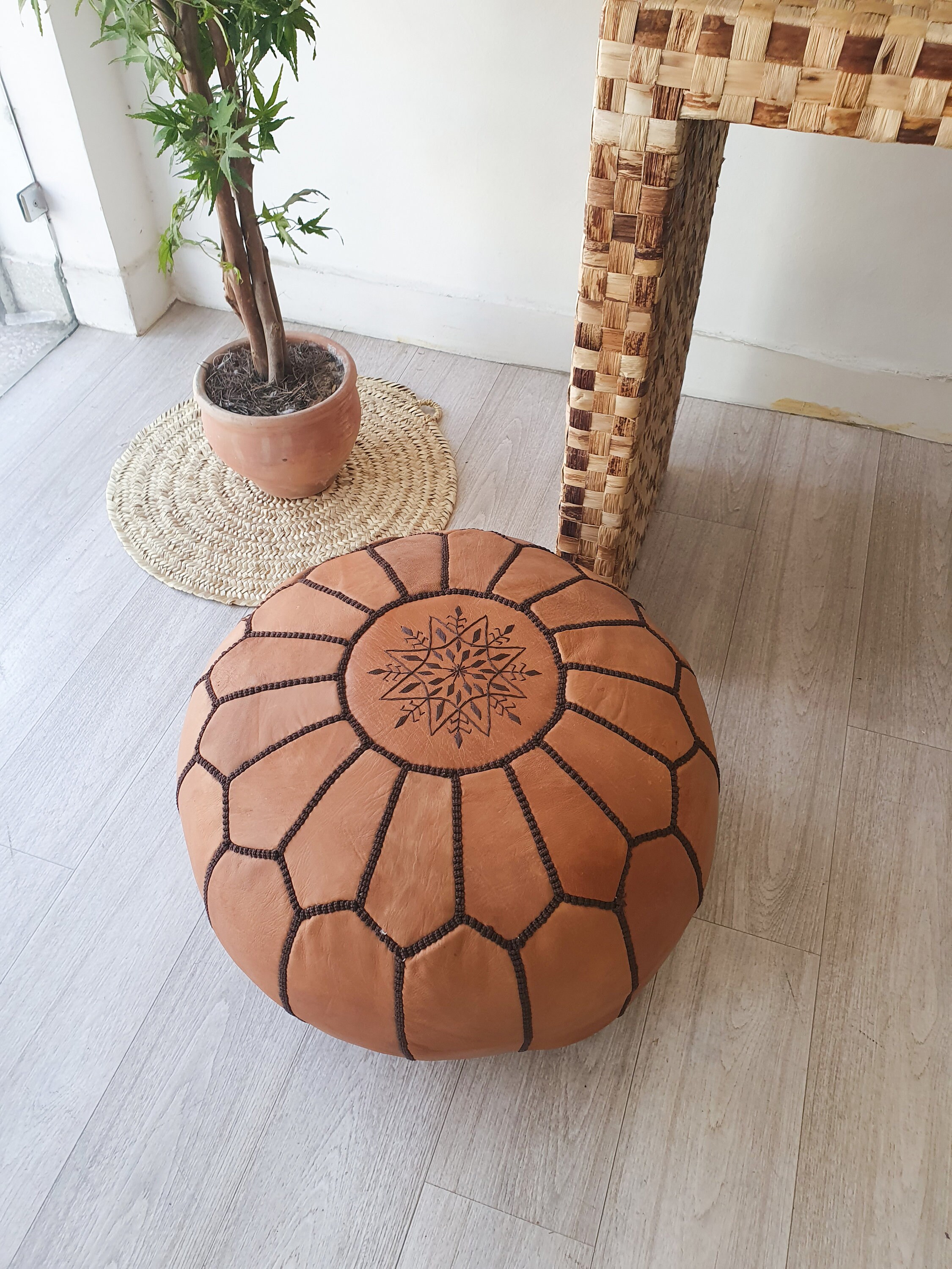 STUFFED Moroccan Pouf Moroccan Footstool Leather Pouf Etsy