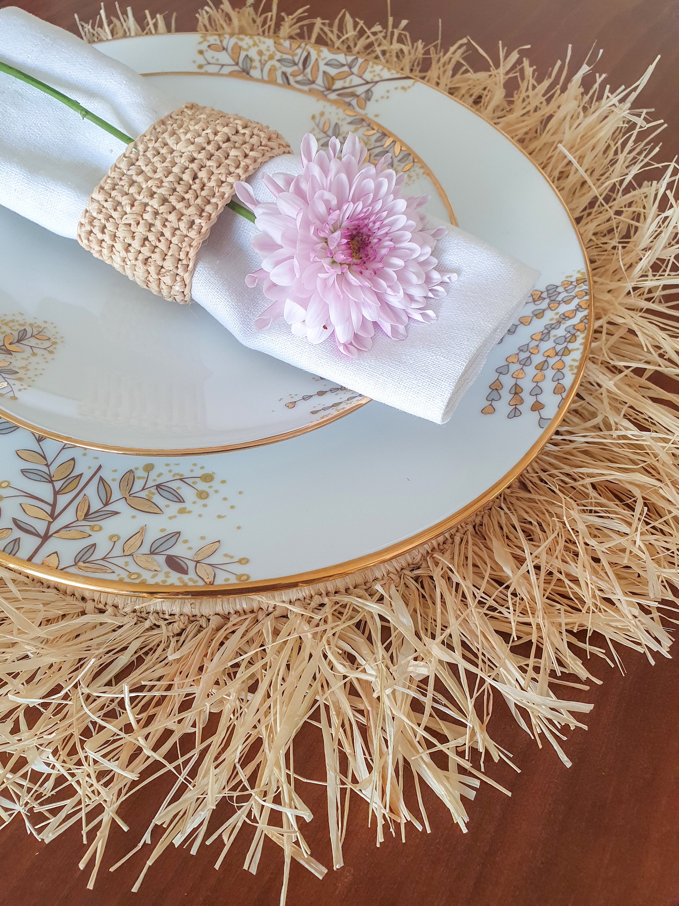 Set of 4 Moroccan Placemat raffia with fringes Coaster Hand Etsy