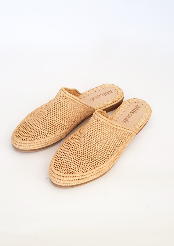 Raffia schoenen handgemaakte slippers zomer muilezels Marokkaanse schoenen gele raphia flats babouch Schoenen damesschoenen Klompen & Muilen 