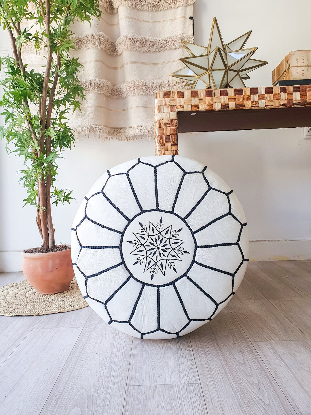 STUFFED Moroccan Pouf Moroccan Footstool Leather Pouf Etsy