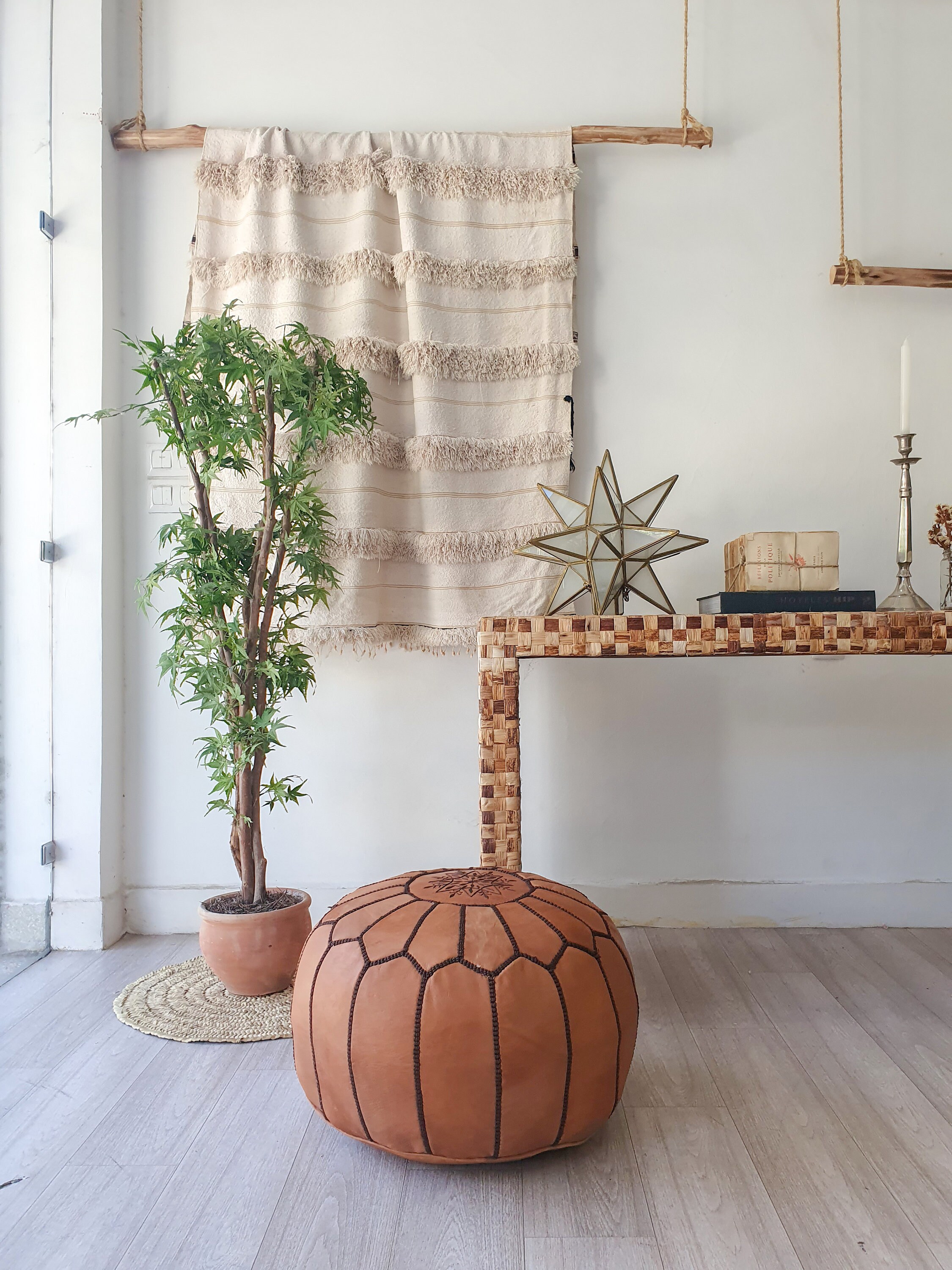 STUFFED Moroccan Pouf Moroccan Footstool Leather Pouf Etsy