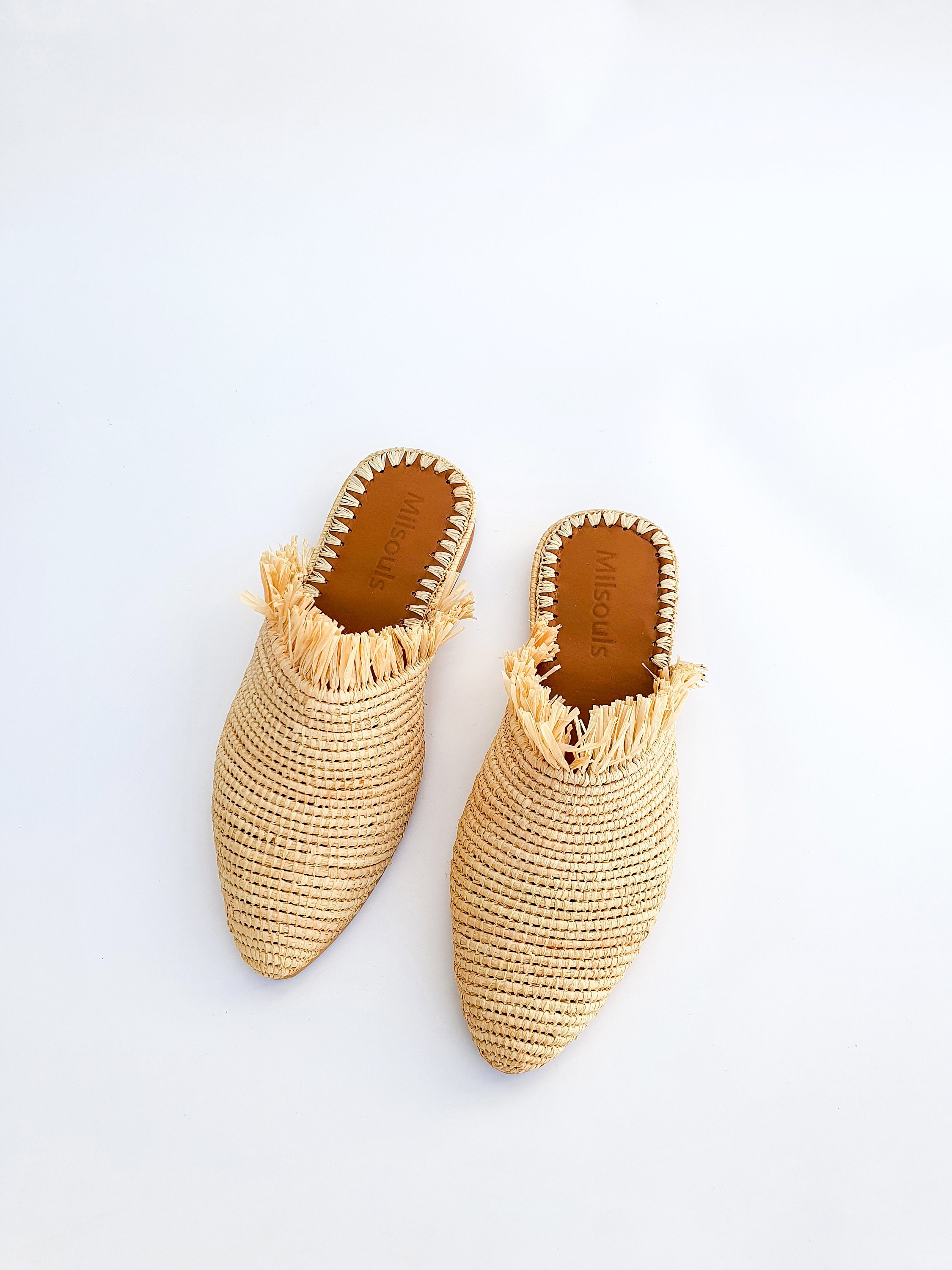 Raffia shoes handmade slippers summer mules Moroccan shoes | Etsy