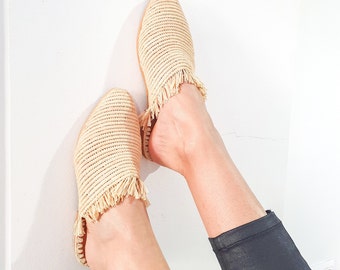 Raffia shoes handmade slippers summer mules Moroccan shoes raphia flats babouch