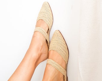 Handmade Raffia Summer Mules: Moroccan Babouches