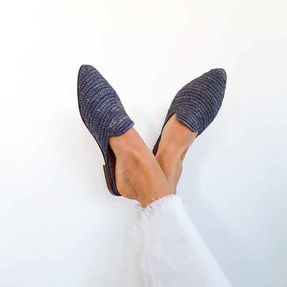 natuurlijke zomer muilezels Schoenen damesschoenen Klompen & Muilen handgemaakte slippers High end raphia flats Marokkaanse babouch Raffia schoenen Marokkaanse schoenen 