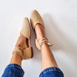 Chaussures en raphia sandales faites main mules d&#39;été Chaussures marocaines en raphia plates babouch