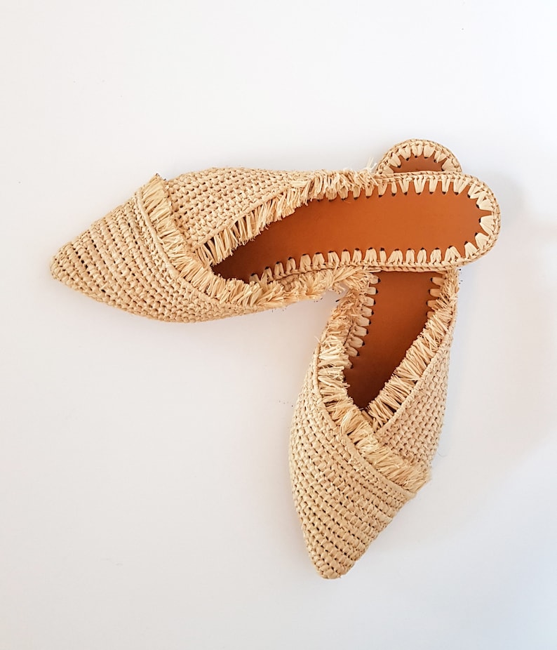 Raffia shoes handmade slippers natural summer mules | Etsy