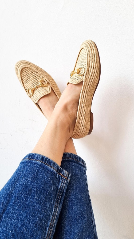 Raffia shoes, handmade loafers, women shoes, Moroccan shoes, High end  raphia flats