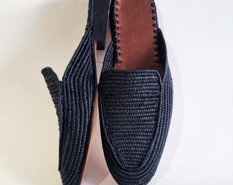 Handmade Raffia Men's Slides: Moroccan Leather Mules