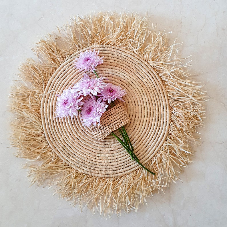 Set of 8 Moroccan Placemat Raffia With Fringes Coaster Hand Etsy
