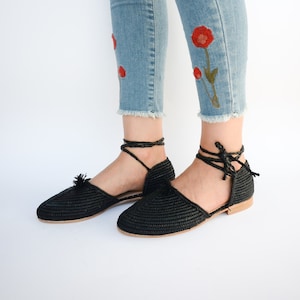 Chaussures en raphia sandales faites main mules d&#39;été Chaussures marocaines en raphia plates babouch