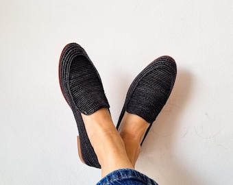 Raffia shoes, raffia loafer, women loafer, handmade shoes