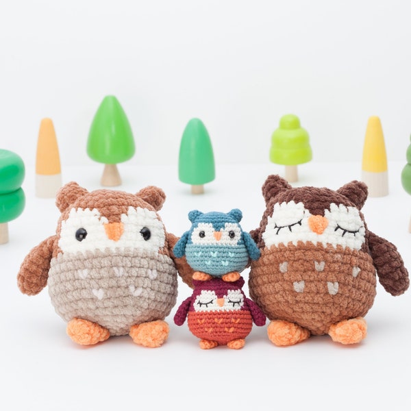 Plush owl crochet pattern, chunky mini owl amigurumi pattern, chubby plushie, PDF