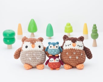 Plush owl crochet pattern, chunky mini owl amigurumi pattern, chubby plushie, PDF