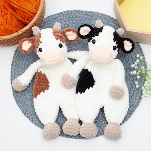 Crochet cow snuggler pattern, cow lovey crochet pattern, comforter toy, baby security blanket
