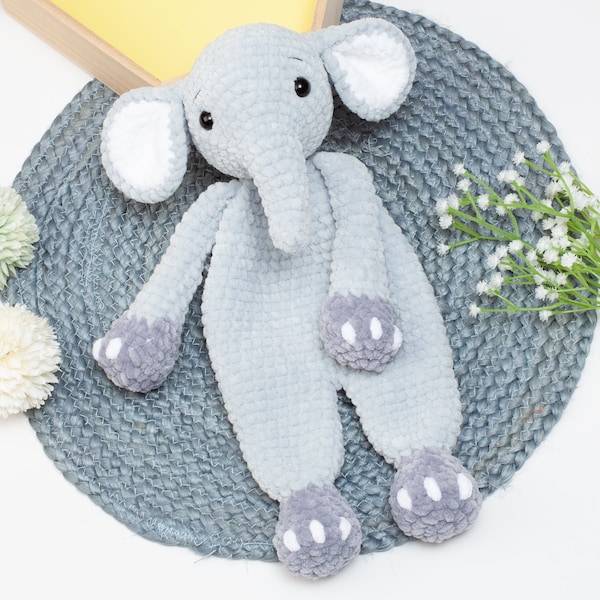 Elephant lovey crochet pattern, elephant snuggler, baby comforter toy, baby security blanket