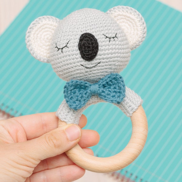 Crochet rattle pattern, koala teether pattern, amigurumi koala baby rattle, teether pattern PDF