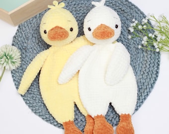 Crochet Duck snuggler pattern, Duck lovey, comforter toy, baby security blanket