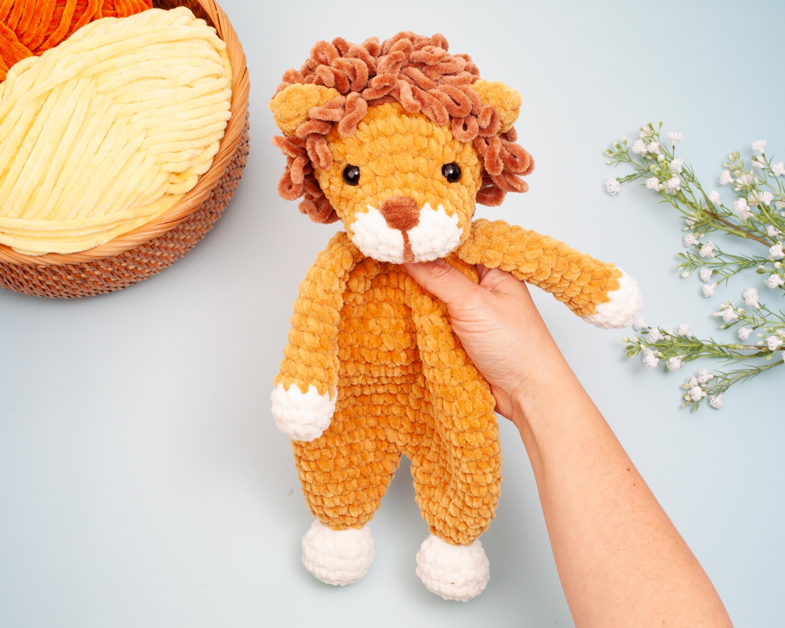 Crochet lion snuggler pattern, lion lovey crochet pattern, amigurumi comforter toy, baby security blanket