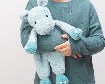 Crochet Hippo snuggler pattern, Hippo lovey, cuddle toy, baby security blanket, comforter toy