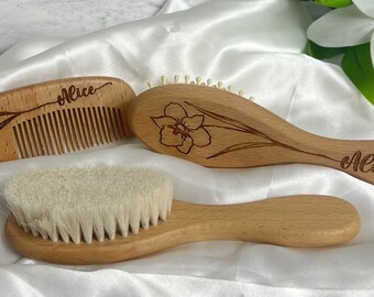 Personalised Birth Flower Baby/Toddler Hair Brush/Comb Baby gift set