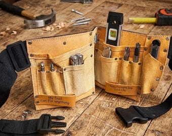 Personalised Leather Tool Belt Gift for Dad - Custom Engraved Father’s Day