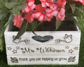 Personalised teacher gift engraved flower desk planter.