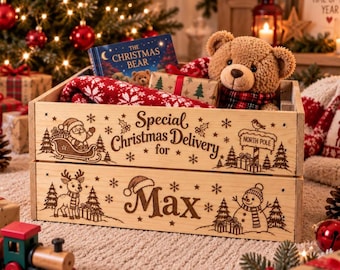 Personalised Special Christmas December Delivery Engraved Crate for Kids