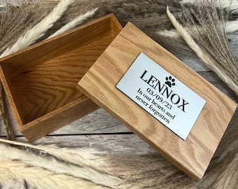 Personalised Pet urn| Oak Finished Casket | Removable Lid | For Pets