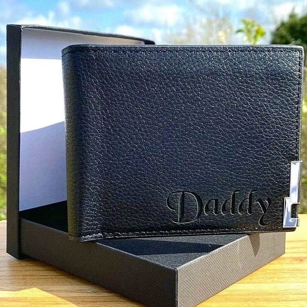 Personalised Engraved Mens Wallet,  Black Pu Leather Wallet,Personalized Gift for Boyfriend, Husband, Dad, Father's Day Gift for Him