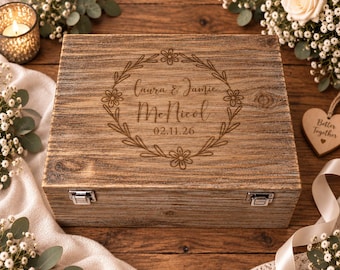 Personalized Rustic Wedding Keepsake Box: Large Wooden Memory Box