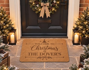Personalised Engraved Family Christmas Doormat, Custom Surname Welcome Mat, Christmas Home Decor, Festive Gift