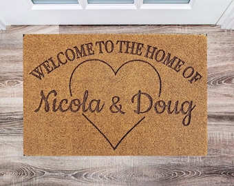 Personalized Family Name Doormat, Custom Laser Engraved Synthetic Coir