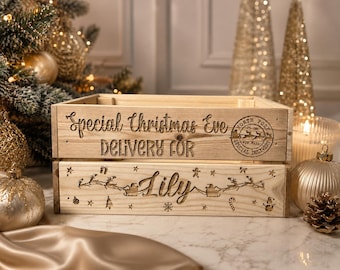 Personalised Engraved Wooden Christmas Eve Crate, a box for  Children And Families