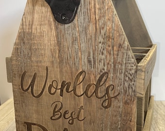 Personalized Beer Caddy with Bottle Opener: Engraved Wooden Beer Carrier