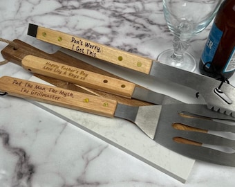 Custom Engraved BBQ Tool Set, Stainless Steel Grill Set, Father's Day Gift