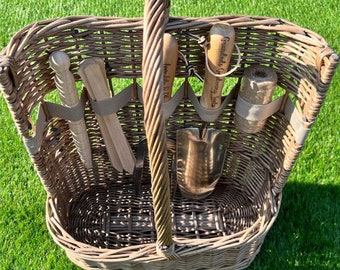 Personalized Gardening Tool Set: Engraved Stainless Steel Trowel & Fork, Willow Basket