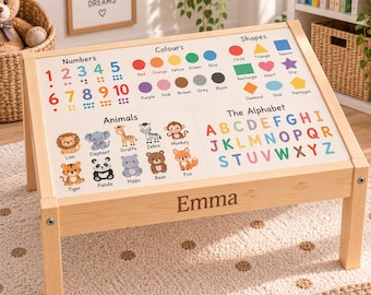 Personalised Kids Learning Table, Educational Playroom Furniture (Laser Engraved Name)