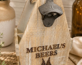 Custom Beer Caddy with Bottle Opener Engraved and Personalised