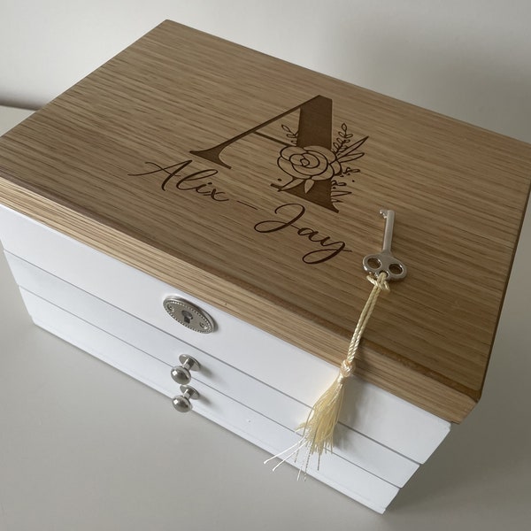 Personalised - Engraved Wood Jewellery Box - 5th Anniversary gift - Jewellery storage - personalized jewelry box