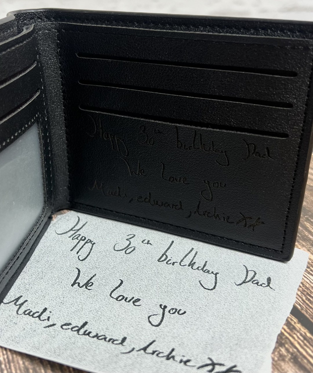 Personalized Engraved Wallet Handwritten Message for Father’s Day - Etsy UK