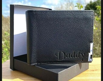 Mens Personalised Engraved dad grandad Black Leather army military coin Wallet