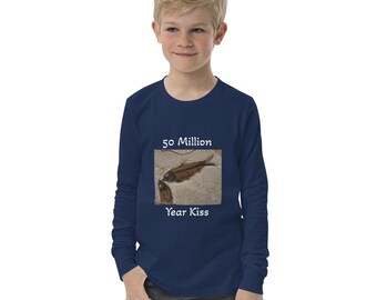 Youth long sleeve tee fossilized fish kissing